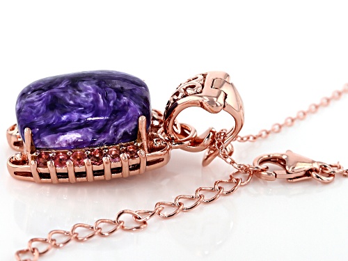 16X10mm charoite with .41ctw pink tourmaline 18k rose gold over silver enhancer/pendant with chain