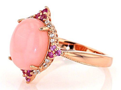 12x10mm Oval Peruvian Pink Opal, .32ctw Pink Sapphire & White Zircon 18k Rose Gold Over Silver Ring - Size 9