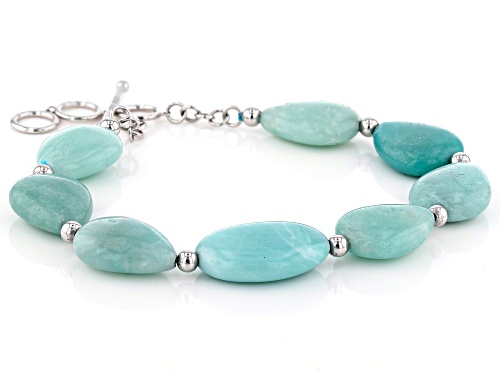 Free-Form Amazonite Rhodium Over Sterling Silver Bracelet - Size 7.25