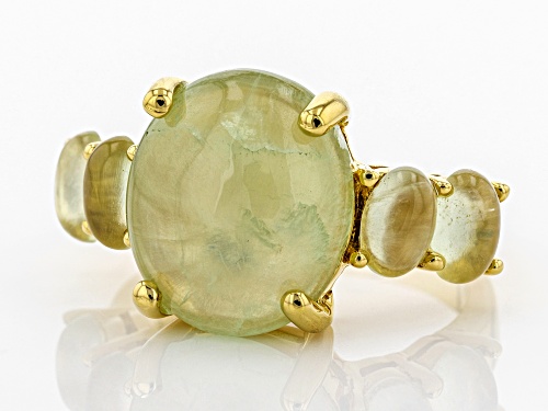14x12mm and 6x4mm Oval Prehnite 18k Yellow Gold Over Sterling Silver Ring - Size 6