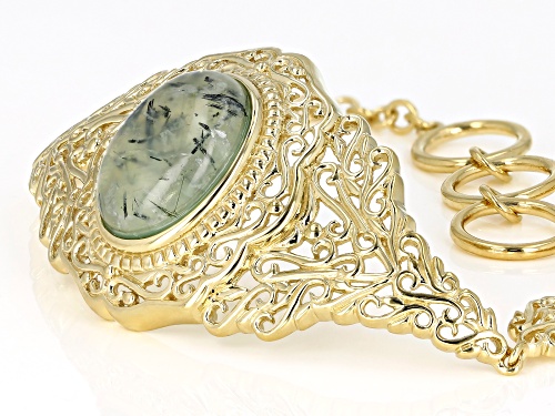 18X13MM OVAL CABOCHON PREHNITE 18K YELLOW GOLD OVER STERLING SILVER FILIGREE BRACELET - Size 7.25