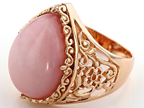 18X13mm pear shape Peruvian pink opal solitaire 18k rose gold over sterling silver ring - Size 7