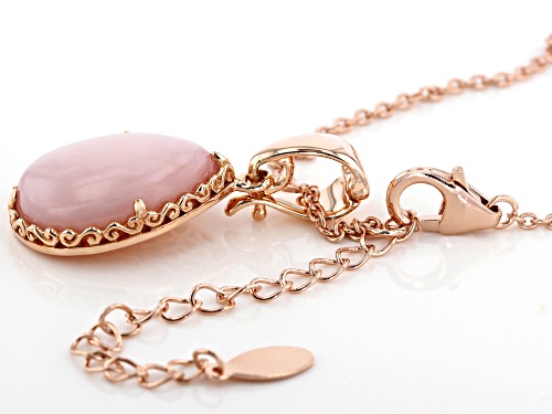 18x13mm Pear Shape Peruvian Pink Opal 18k Rose Gold Over Silver Enhancer/Pendant With Chain
