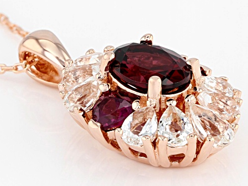1.76CTW RASPBERRY COLOR RHODOLITE & 1.58CTW WHITE TOPAZ 18K ROSE GOLD OVER SILVER PENDANT WITH CHAIN