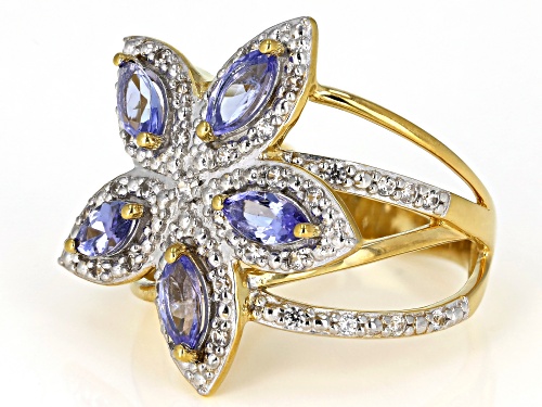 .98ctw Marquise Tanzanite with .32ctw Round White Zircon 18k Gold Over Sterling Silver Ring - Size 6