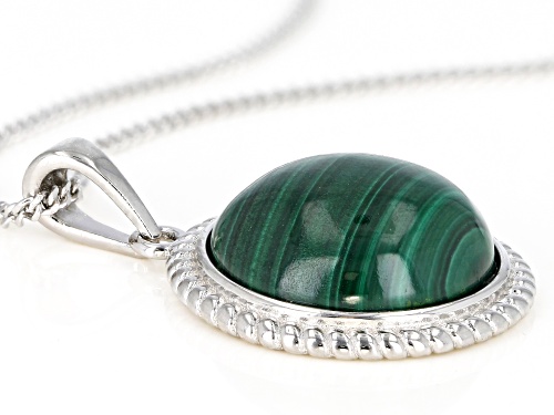 14mm Round Cabochon Malachite Sterling Silver Solitaire Pendant With Chain