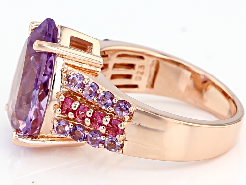 3.91CTW LAVENDER AMETHYST & BRAZILIAN AMETHYST & .25CTW PINK SPINEL 18K RG OVER SILVER RING - Size 8