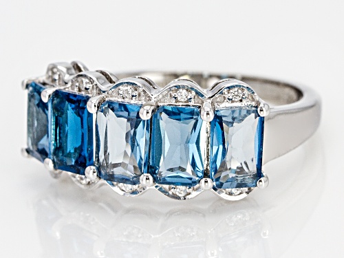 2.78ctw Emerald Cut London blue topaz& .06ctw Zircon Rhodium Over Silver Band Ring - Size 12