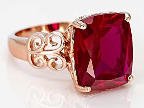 8.20CT RECTANGULAR CUSHION LAB CREATED RUBY SOLITAIRE 18K ROSE GOLD OVER STERLING SILVER RING - Size 9