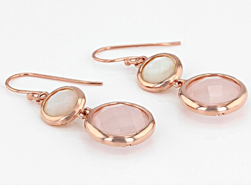 12mm Round Rose Quartz & 8mm Mother-of-Pearl 18k Rose Gold Over Silver 2-stone Earrings