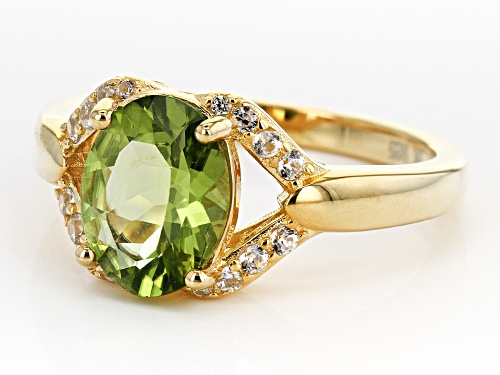 2.55ct oval Manchurian Peridot(TM) with .19ctw round white zircon 18k gold over silver ring - Size 12