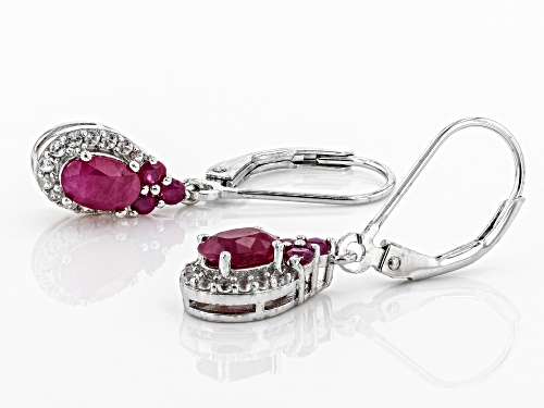 1.02ctw Round Burmese Ruby With .21ctw Zircon Rhodium Over Silver Earrings