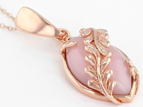 22X13MM MARQUISE CABOCHON PERUVIAN PINK OPAL 18K ROSE GOLD OVER SILVER ENHANCER/PENDANT WITH CHAIN