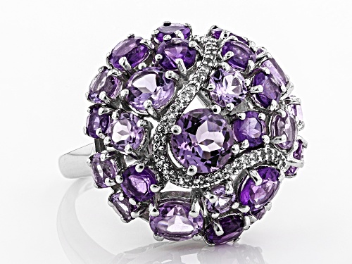 7.93ctw Lavender Amethyst & African Amethyst, .19ctw Topaz Rhodium Over Silver Dome Ring - Size 6