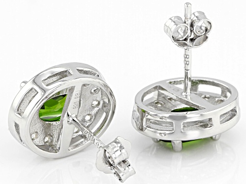 1.61ctw oval Russian chrome diopside with 1.00ctw round white zircon rhodium over silver earrings
