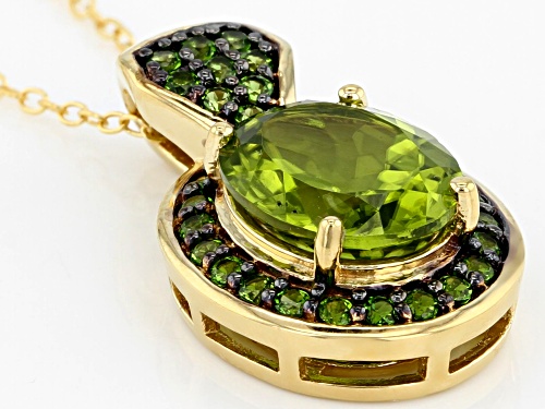 3.57CT MANCHURIAN PERIDOT(TM) WITH .36CTW CHROME DIOPSIDE 18K GOLD OVER SILVER PENDANT WITH CHAIN