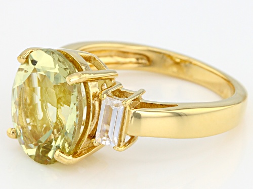 4.09ct oval yellow apatite with .45ctw baguette white zircon 18k gold over sterling silver ring - Size 8