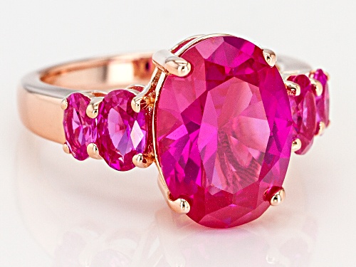 7.76ctw Oval Lab Created Pink Sapphire 18k Rose Gold Over Sterling Silver Ring - Size 5