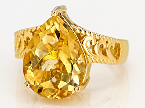 5.83ct Pear Shape Golden Brazilian Citrine 18k Yellow Gold Over Sterling Silver Solitaire Ring - Size 9