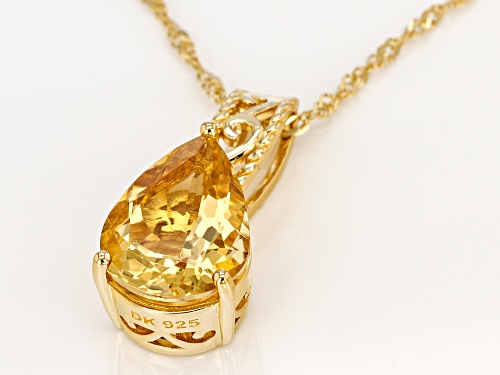 6.46ct Pear Shape Golden Citrine 18k Yellow Gold Over Silver Solitaire Pendant With Chain