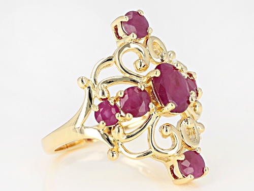 2.19ctw Oval & Round Burmese Ruby, 18k Yellow Gold Over Sterling Silver Ring - Size 8