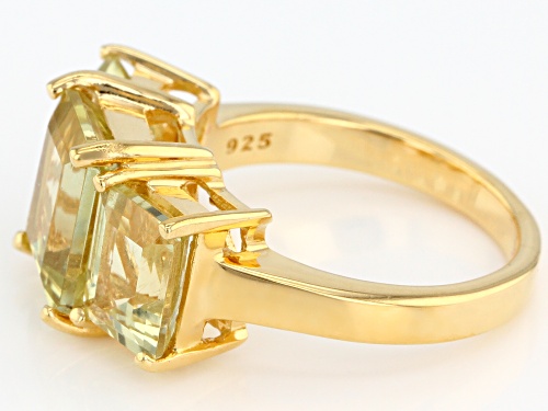 6.37CTW EMERALD CUT YELLOW APATITE 18K YELLOW GOLD OVER STERLING SILVER 3-STONE RING - Size 7