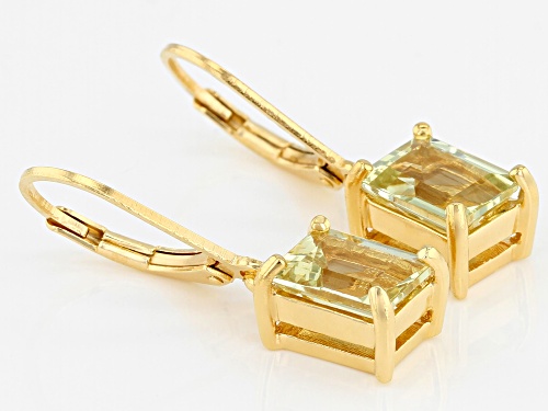 3.15CTW EMERALD CUT YELLOW APATITE SOLITAIRE 18K YELLOW GOLD OVER STERLING SILVER DANGLE EARRINGS