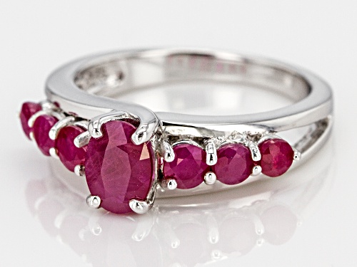 1.71ctw Oval and Round Burmese Ruby Rhodium Over Sterling Silver Ring - Size 8