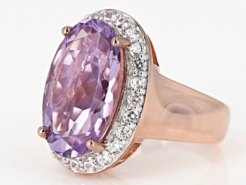8.00ct Oval Rose de France Amethyst W/ 1.20ctw White Zircon 18k Rose Gold Over Silver Ring - Size 8