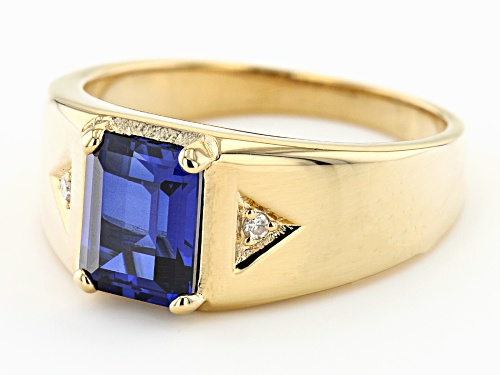 1.70ct Lab Blue Sapphire And 0.03ctw White Diamond Accent 18k Yellow Gold Over Silver Men's Ring - Size 12