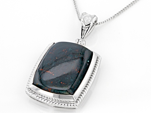 20x15mm Rectangular Cushion Bloodstone Rhodium Over Sterling Silver Men's Pendant With Chain