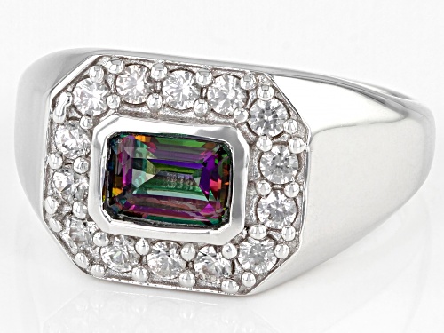 1.04ct Mystic Fire® Green Topaz And 0.84ctw White Zircon Rhodium Over Sterling Silver Men's Ring - Size 12