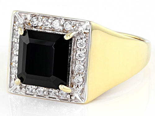 3.48ct Black Spinel And 0.27ctw White Zircon 18k Yellow Gold Over Sterling Silver Men's Ring - Size 12