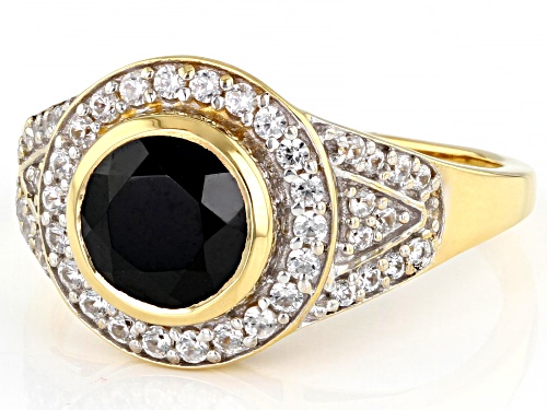 1.71ct Black Spinel And 0.45ctw White Zircon 18k Yellow Gold Over Sterling Silver Men's Ring - Size 12