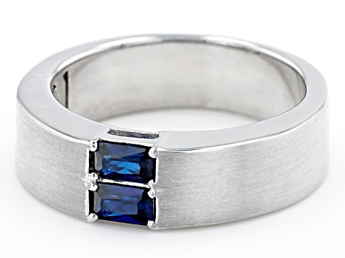 0.65ctw Rectangular Octagonal Lab Blue Sapphire Rhodium Over Silver Men's September Birthstone Ring - Size 12