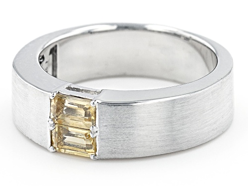 0.51ctw Rectangular Octagonal Citrine Rhodium Over Sterling Silver Men's November Birthstone Ring - Size 11