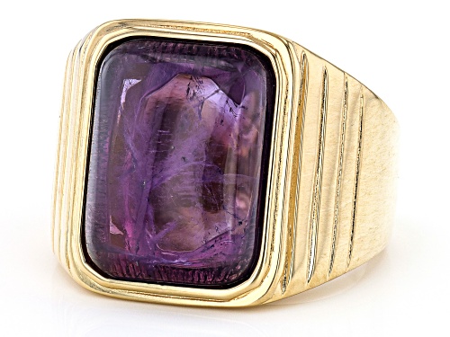 16x12mm Rectangular Octagonal African Amethyst 18K Yellow Gold Over Silver Solitaire Men's Ring - Size 9