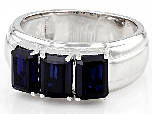 4.05ctw Rectangular Octagonal Lab Created Blue Sapphire Rhodium Over Sterling Silver Men's Ring - Size 11