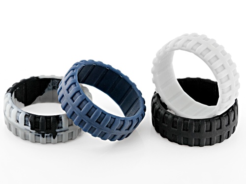 Camo Grey, Black, Navy and Light Grey Set of 4 Men's Silicone Band Rings - Size 11