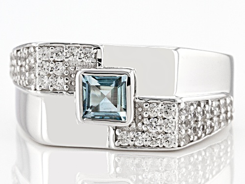 0.77ct Square Glacier Topaz™ With 0.58ctw White Zircon Rhodium Over Sterling Silver Men's Ring - Size 12