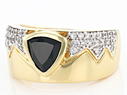 1.95ct Black Spinel And 0.61ctw White Zircon 18k Yellow Gold Over Sterling Silver Men's Ring - Size 11
