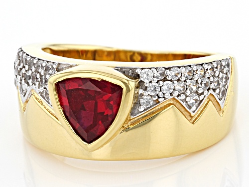 1.91ct Lab Created Ruby And 0.61ctw White Zircon 18k Yellow Gold Over Sterling Silver Men's Ring - Size 13