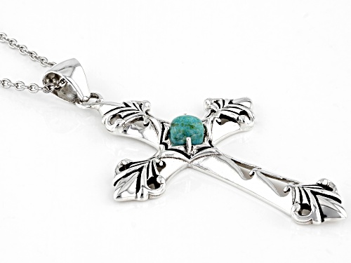 5x5mm Square Cushion Composite Turquoise Sterling Silver Men's Cross Pendant With Chain