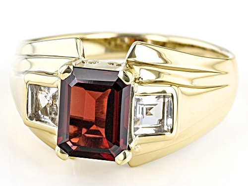 2.02ct Vermelho Garnet™ With 0.71ctw White Topaz 18k Yellow Gold Over Sterling Silver Men's Ring - Size 12