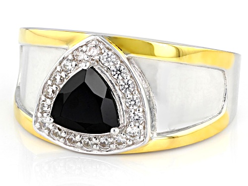 1.45ct Black Spinel With 0.34ctw White Zircon Rhodium & 18k Gold Over Silver Two-Tone Men's Ring - Size 11