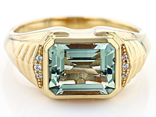 3.57ct Prasiolite With 0.04ctw White Zircon 18k Yellow Gold Over Sterling Silver Men's Ring - Size 10