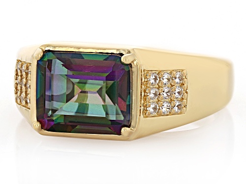 3.87ct Multi-Color Quartz With 0.32ctw White Zircon 18k Yellow Gold Over Sterling Silver Men's Ring - Size 12