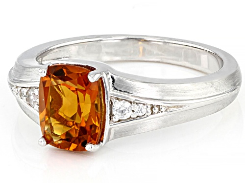 1.50ct Madeira Citrine With 0.12ctw White Zircon Rhodium Over Sterling Silver Men's Ring - Size 10