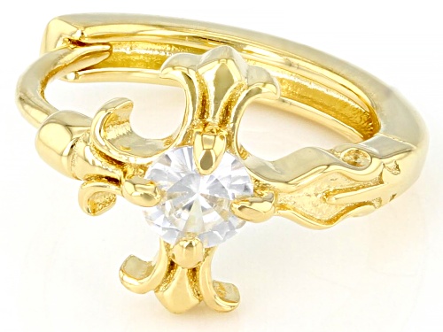 0.21ct Round White Zircon 18k Yellow Gold Over Sterling Silver Single Cross Hoop Earring
