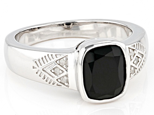 2.67ct Black Onyx With 0.03ctw White Diamond Accent Rhodium Over Sterling Silver Men's Ring - Size 11